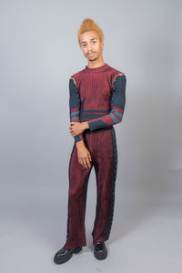 Straight Leg Trousers with Rings Pitch Black - Red/Petrol