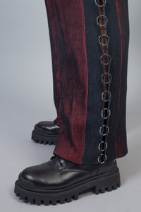 Straight Leg Trousers with Rings Pitch Black - Red/Petrol