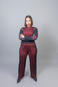 Straight Leg Trousers with Rings Pitch Black - Red/Petrol